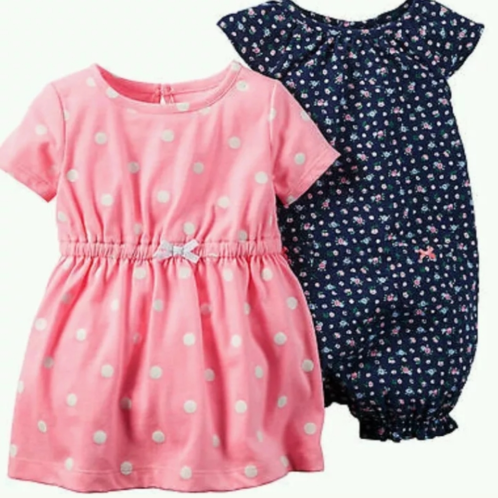 Carters Girl Sizes 3-24 Month 2Pack Dress + Romper